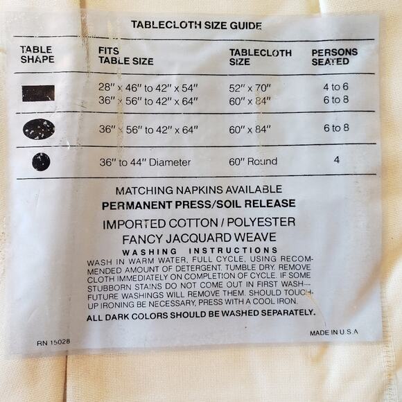 Bardwil Linens vintage Elegance tablecloth new in package oblong 60x84 cream‎ - Picture 2 of 4